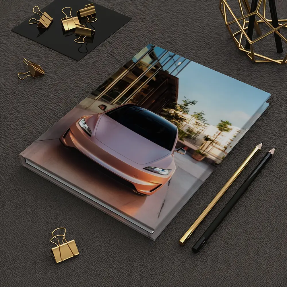 Tesla Model 3 Parked Outside Modern Building – Notebooks