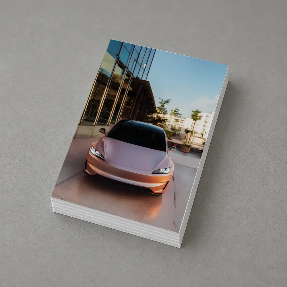 Tesla Model 3 Parked Outside Modern Building – Postcards