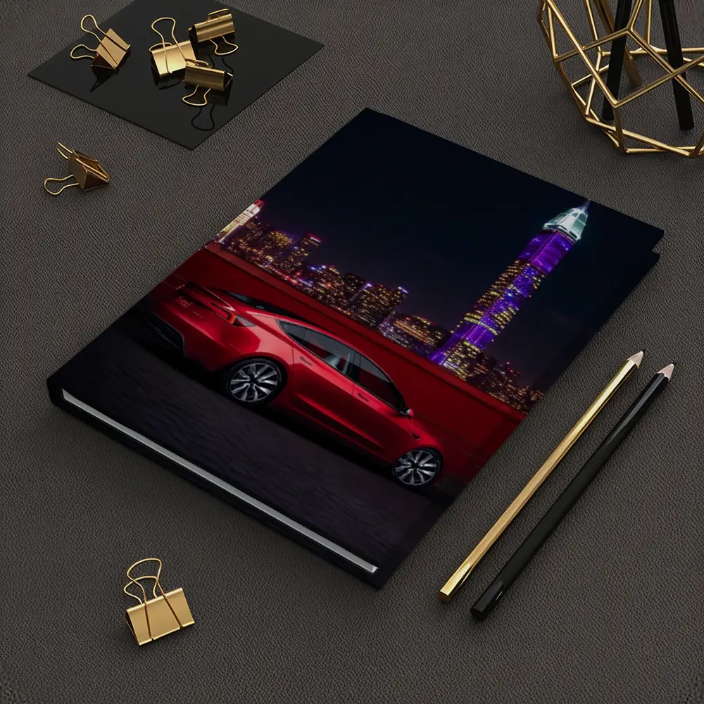 Tesla Model 3 Red City Night Skyline – Notebooks