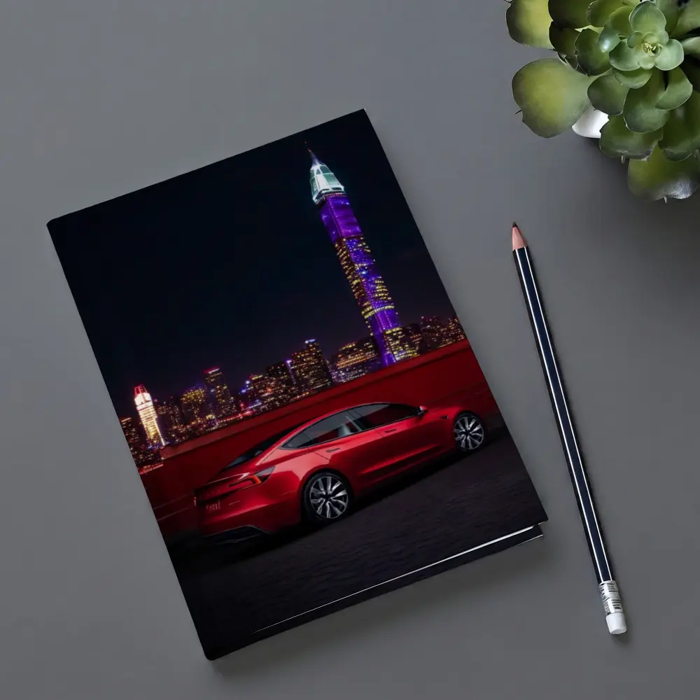 Tesla Model 3 Red City Night Skyline – Notebooks