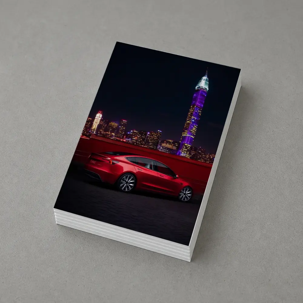 Tesla Model 3 Red City Night Skyline – Postcards