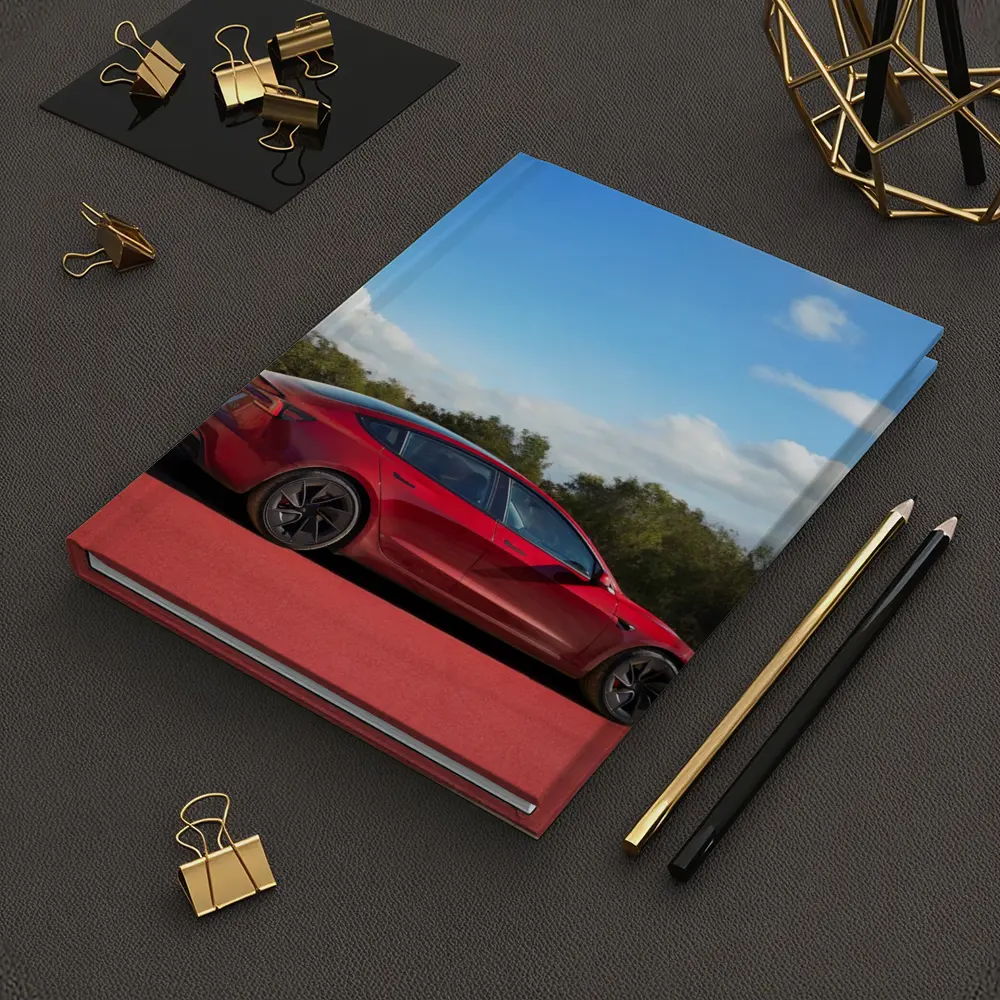 Tesla Model 3 Red Street Blue Sky – Notebooks