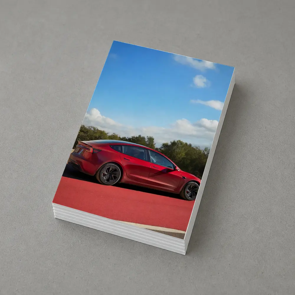 Tesla Model 3 Red Street Blue Sky – Postcards