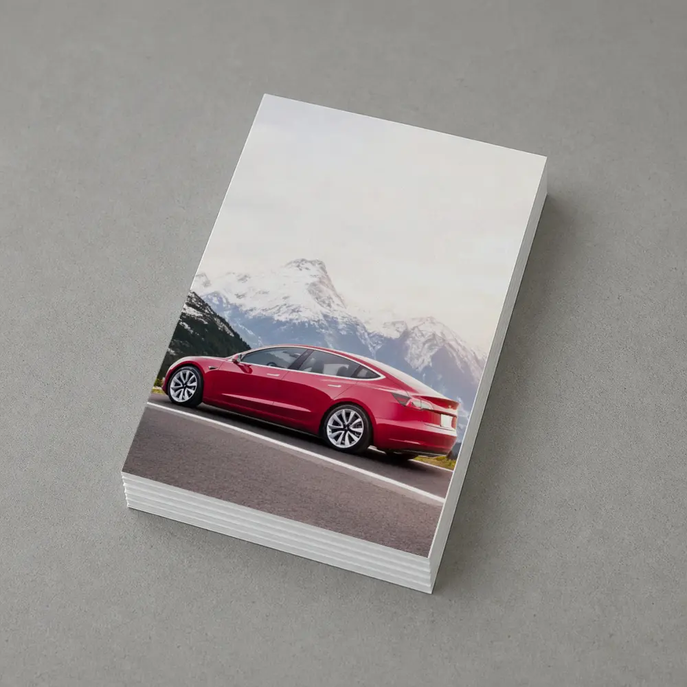 Red Tesla Model 3 Snow Mountain Road – Postcards