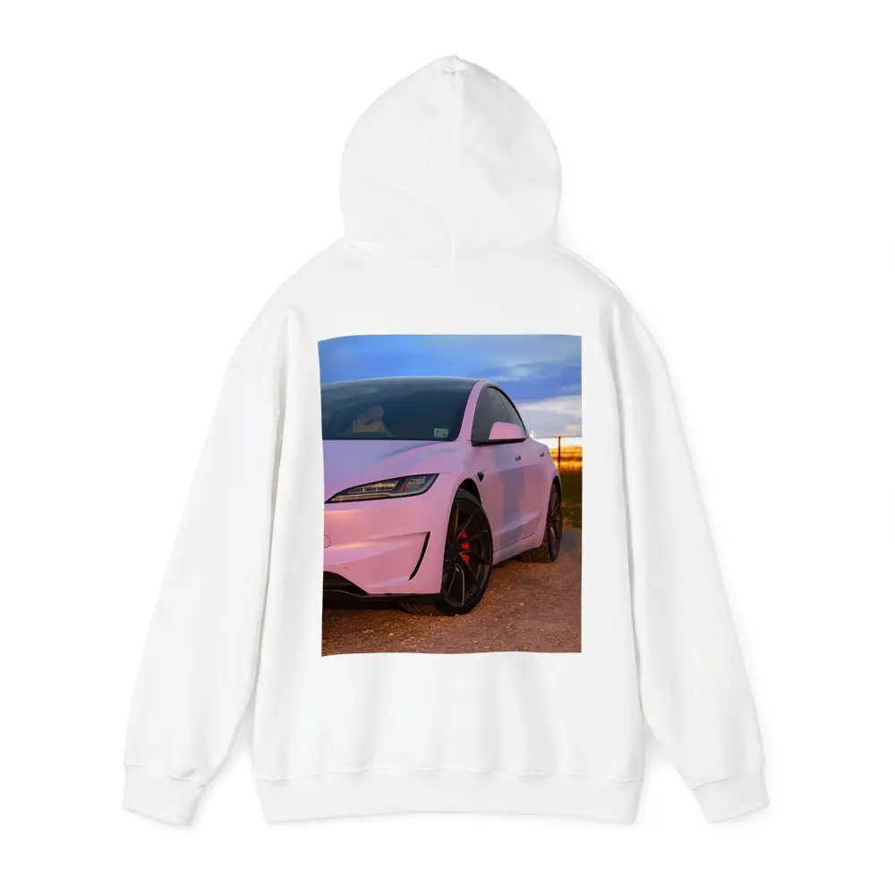 Tesla Model 3 Pink Wrap Sunset Road – Hoodies