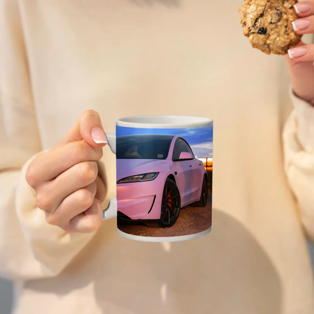 Tesla Model 3 Pink Wrap Sunset Road – Mugs