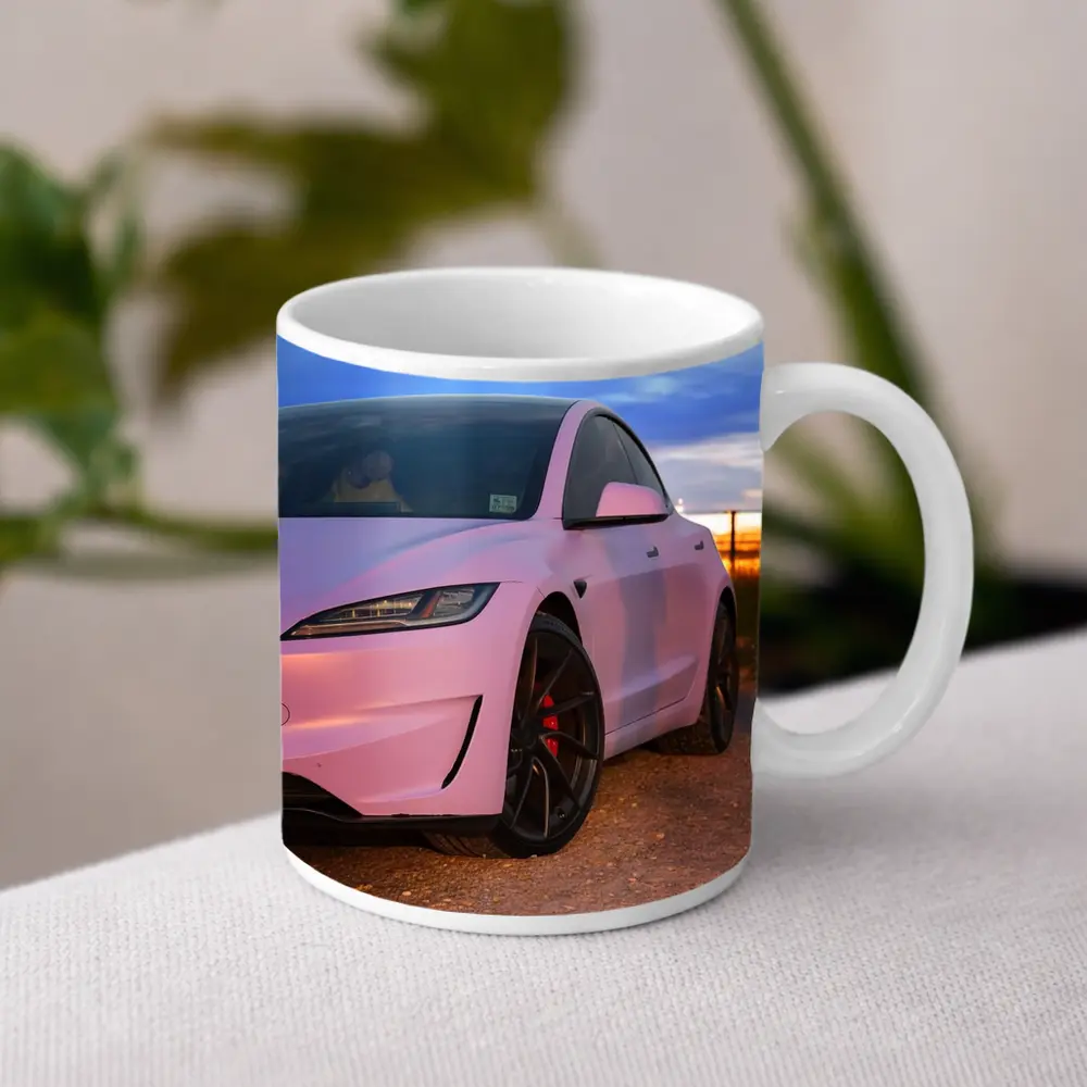 Tesla Model 3 Pink Wrap Sunset Road – Mugs