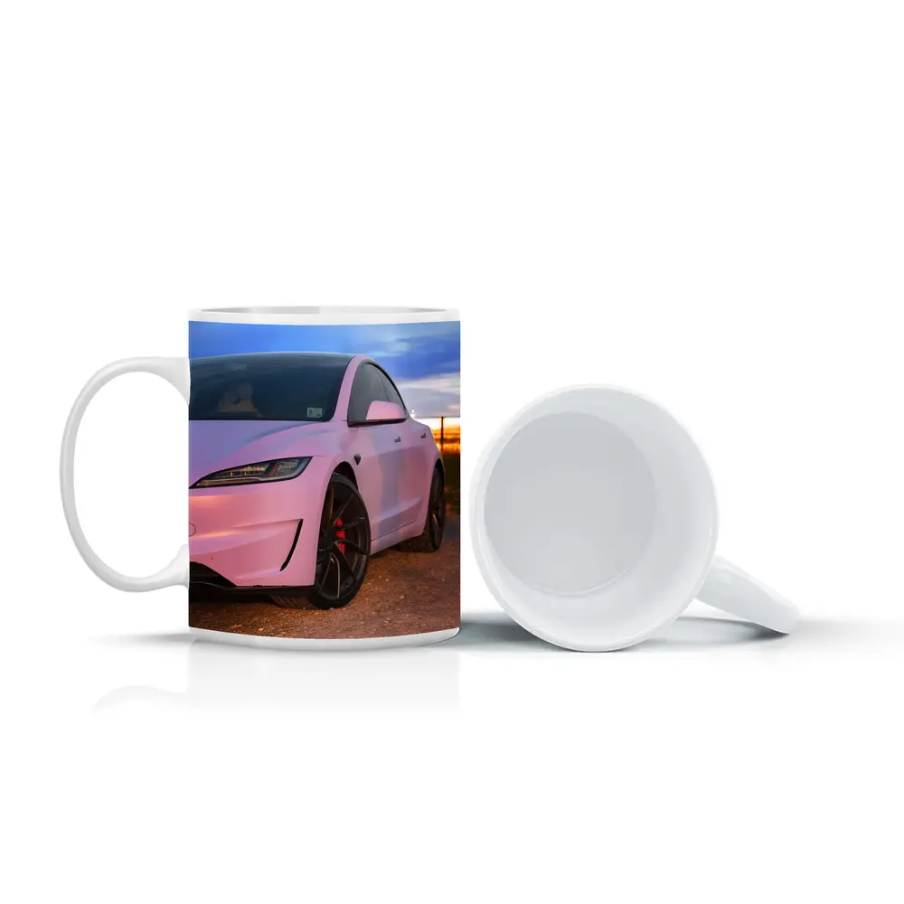 Tesla Model 3 Pink Wrap Sunset Road – Mugs