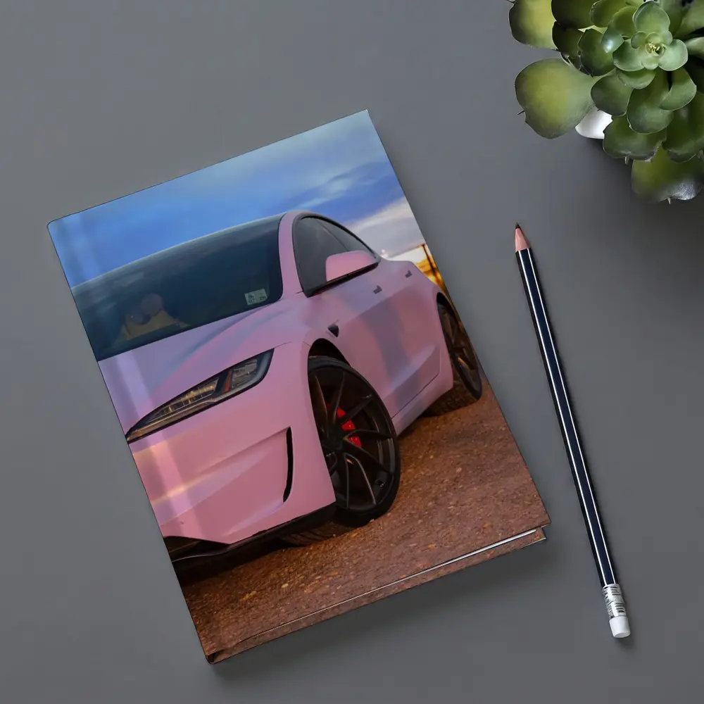 Tesla Model 3 Pink Wrap Sunset Road – Notebooks