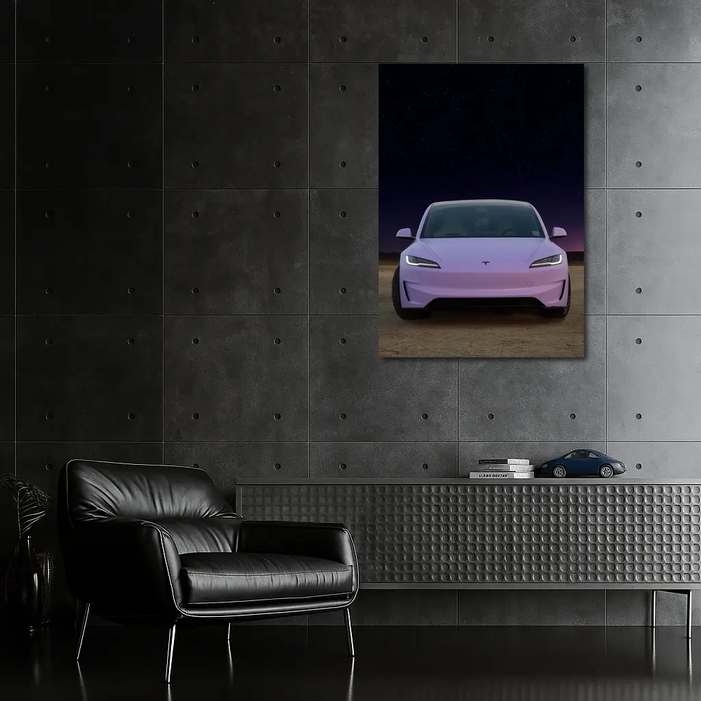 Tesla Model 3 Pink Desert Night Sky – Wall Art
