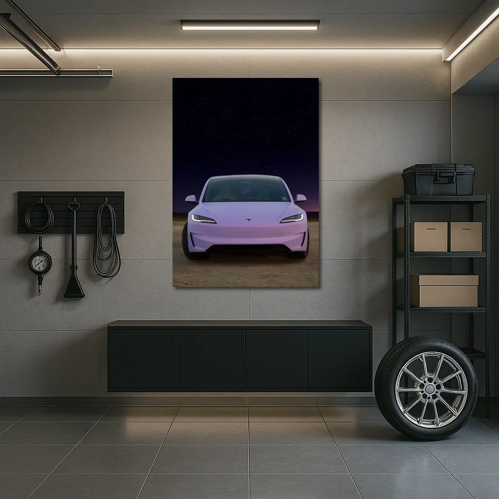 Tesla Model 3 Pink Desert Night Sky – Wall Art