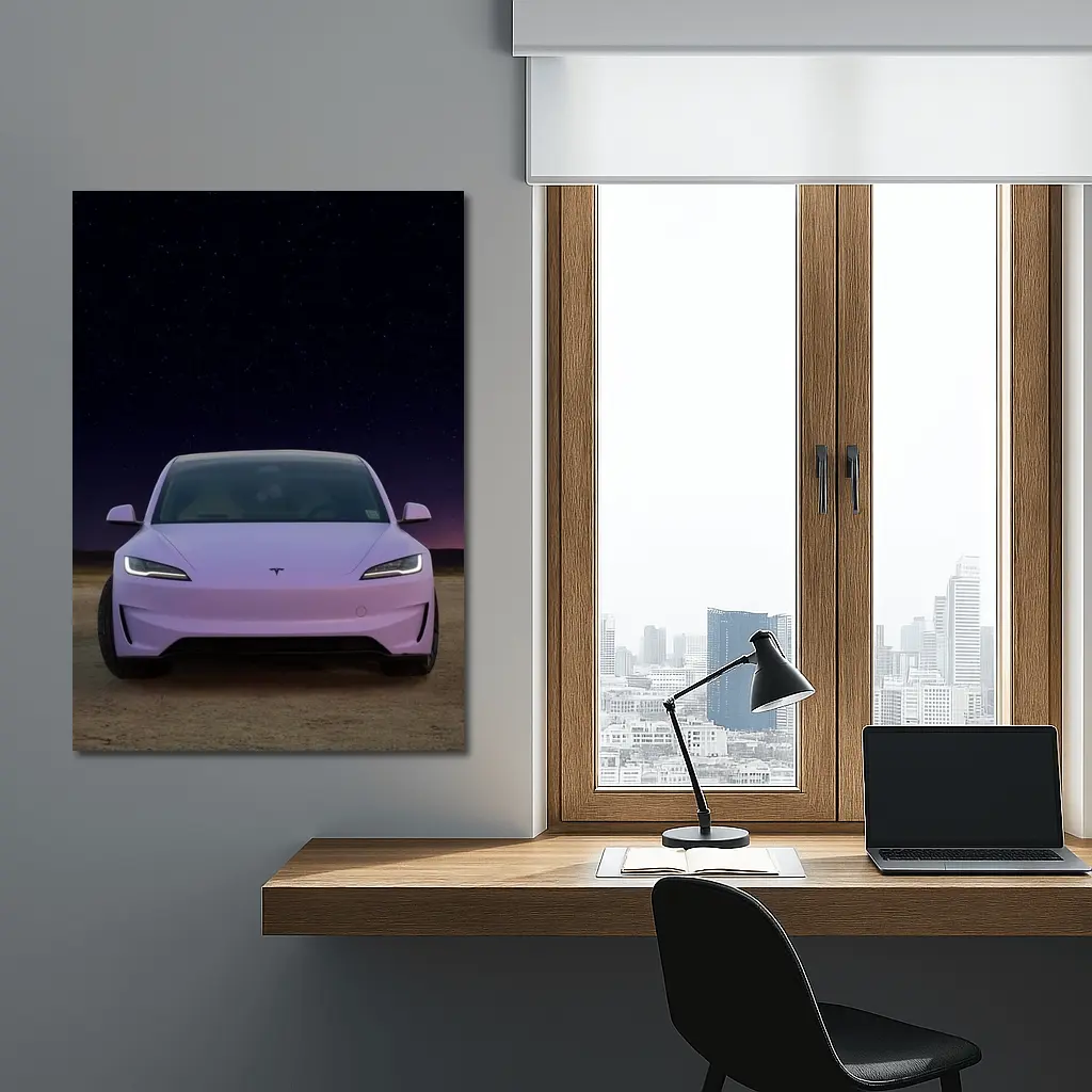 Tesla Model 3 Pink Desert Night Sky – Wall Art