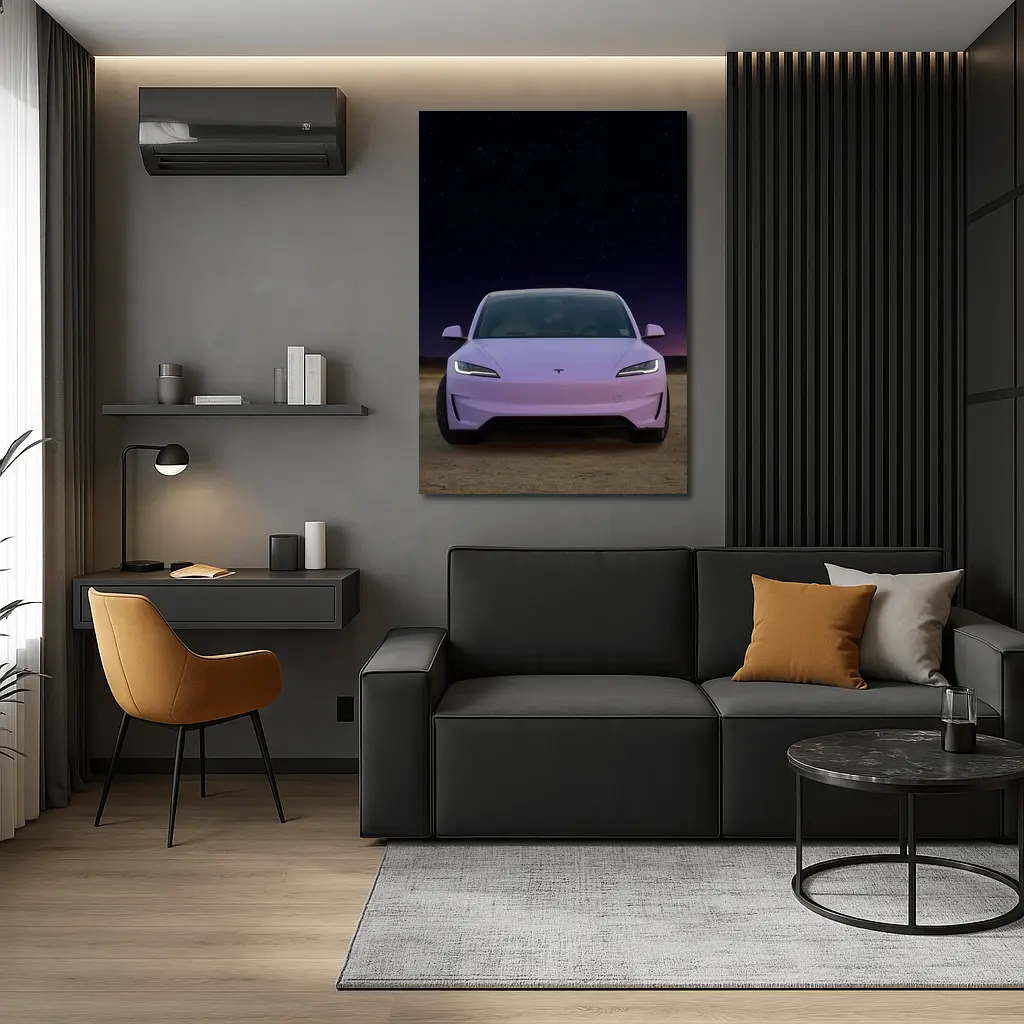Tesla Model 3 Pink Desert Night Sky – Wall Art