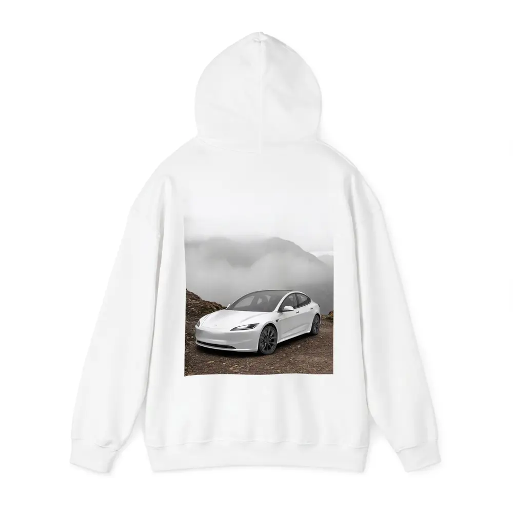 Tesla Model 3 White Misty Mountain Road – Hoodies