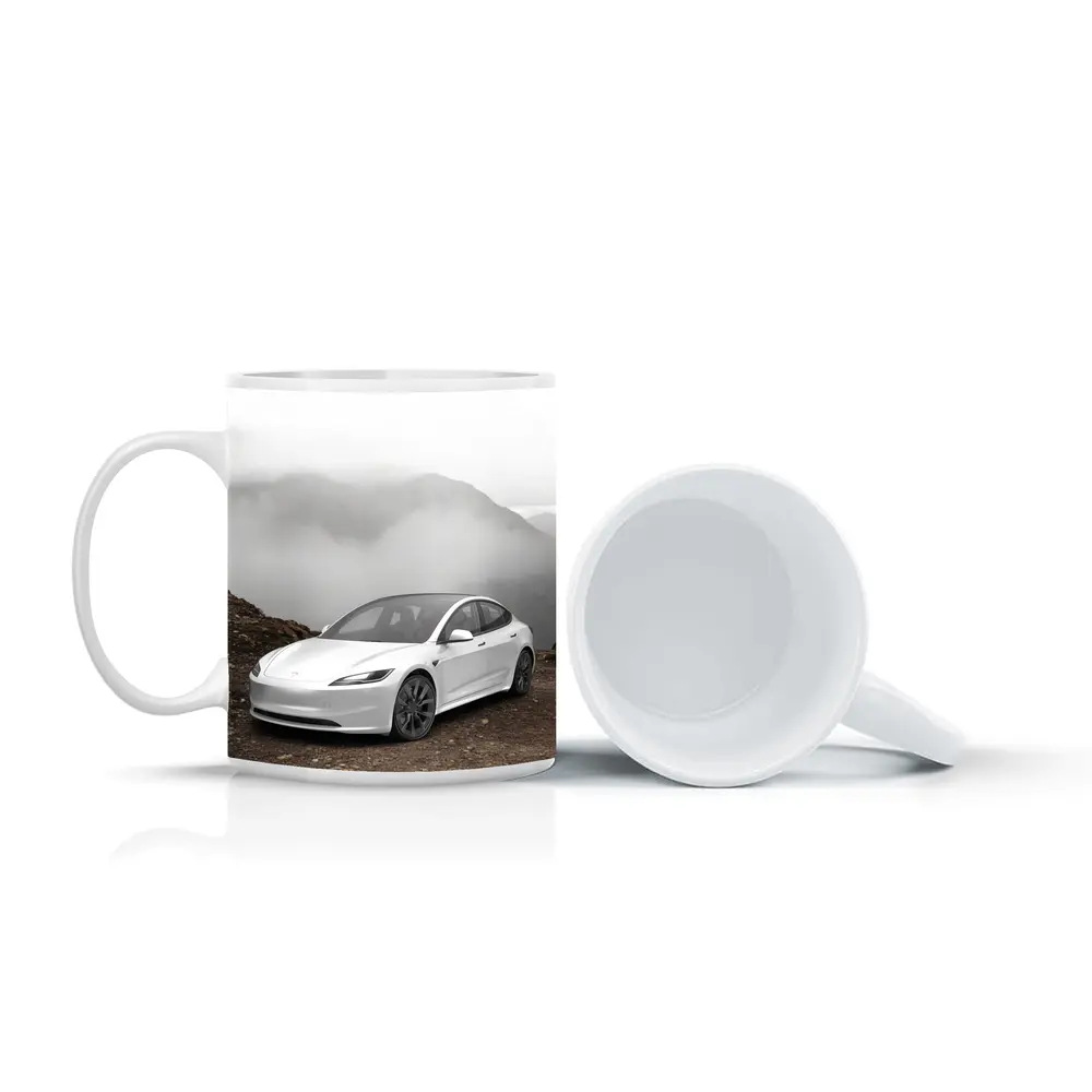 Tesla Model 3 White Misty Mountain Road – Mugs
