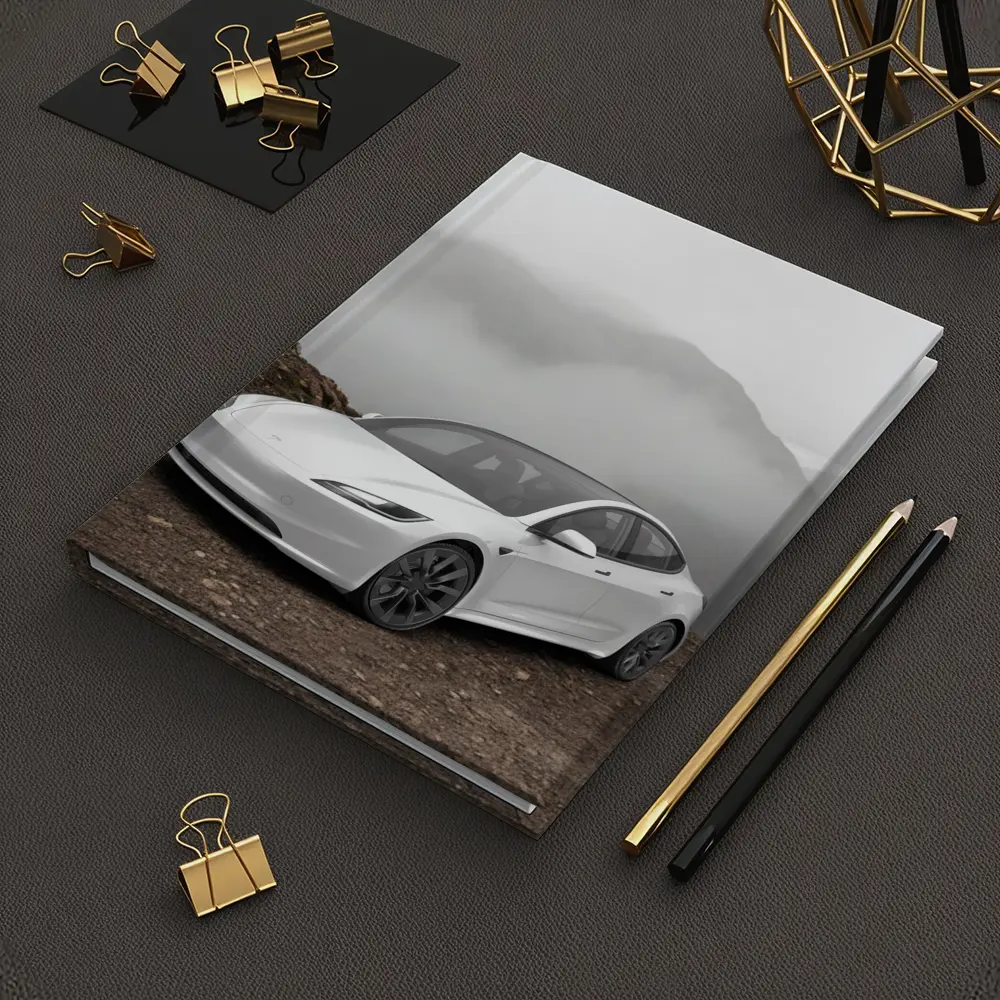 Tesla Model 3 White Misty Mountain Road – Notebooks