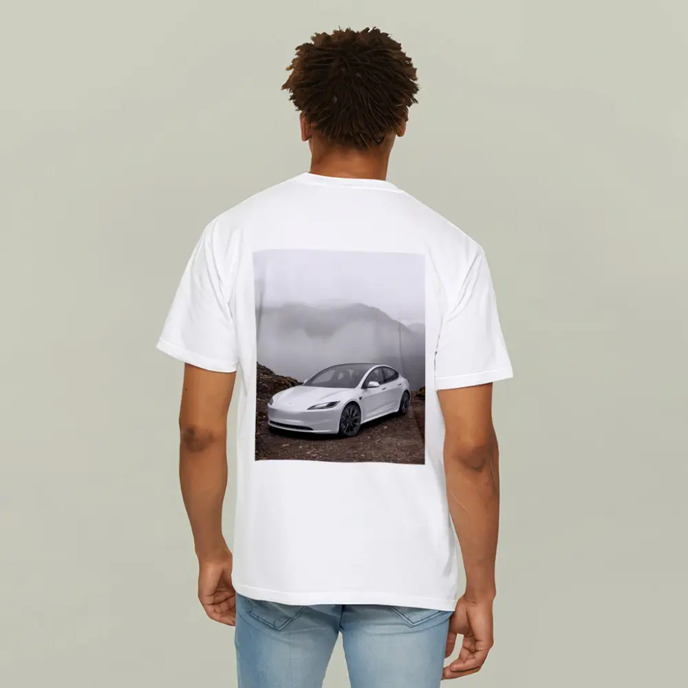 Tesla Model 3 White Misty Mountain Road – T-Shirts
