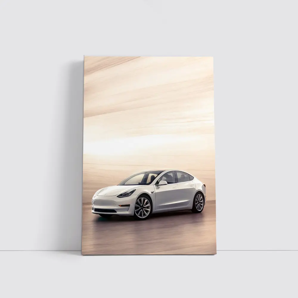 Tesla Model 3 White Speed Blur Background – Wall Art