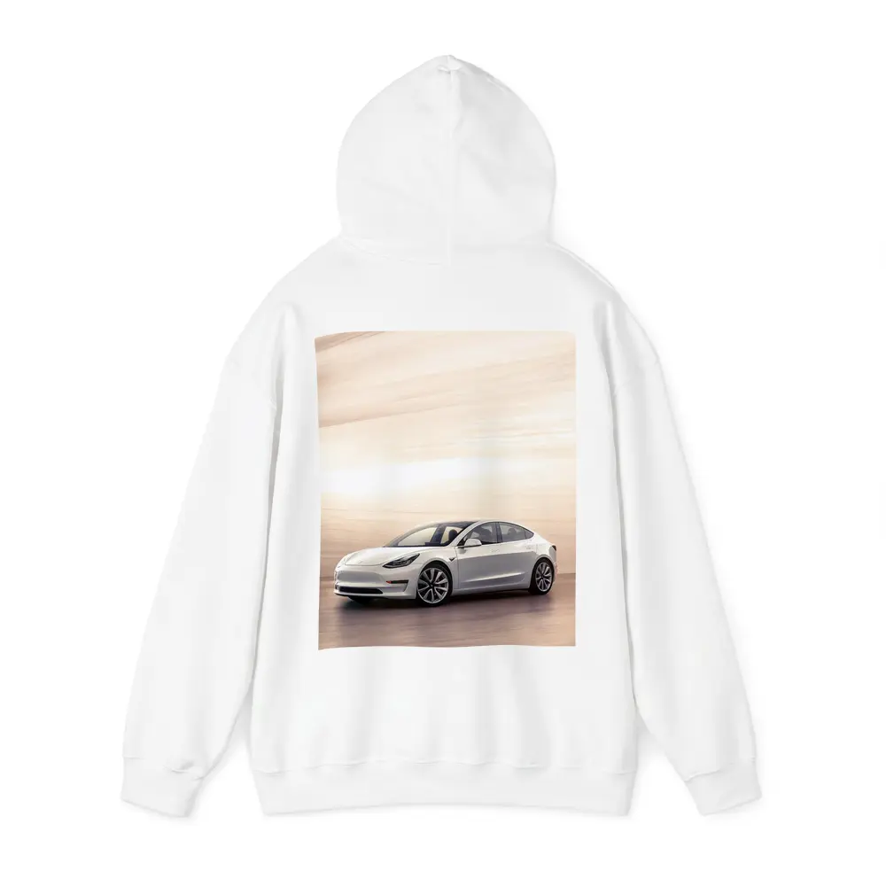 Tesla Model 3 White Speed Blur Background – Hoodies