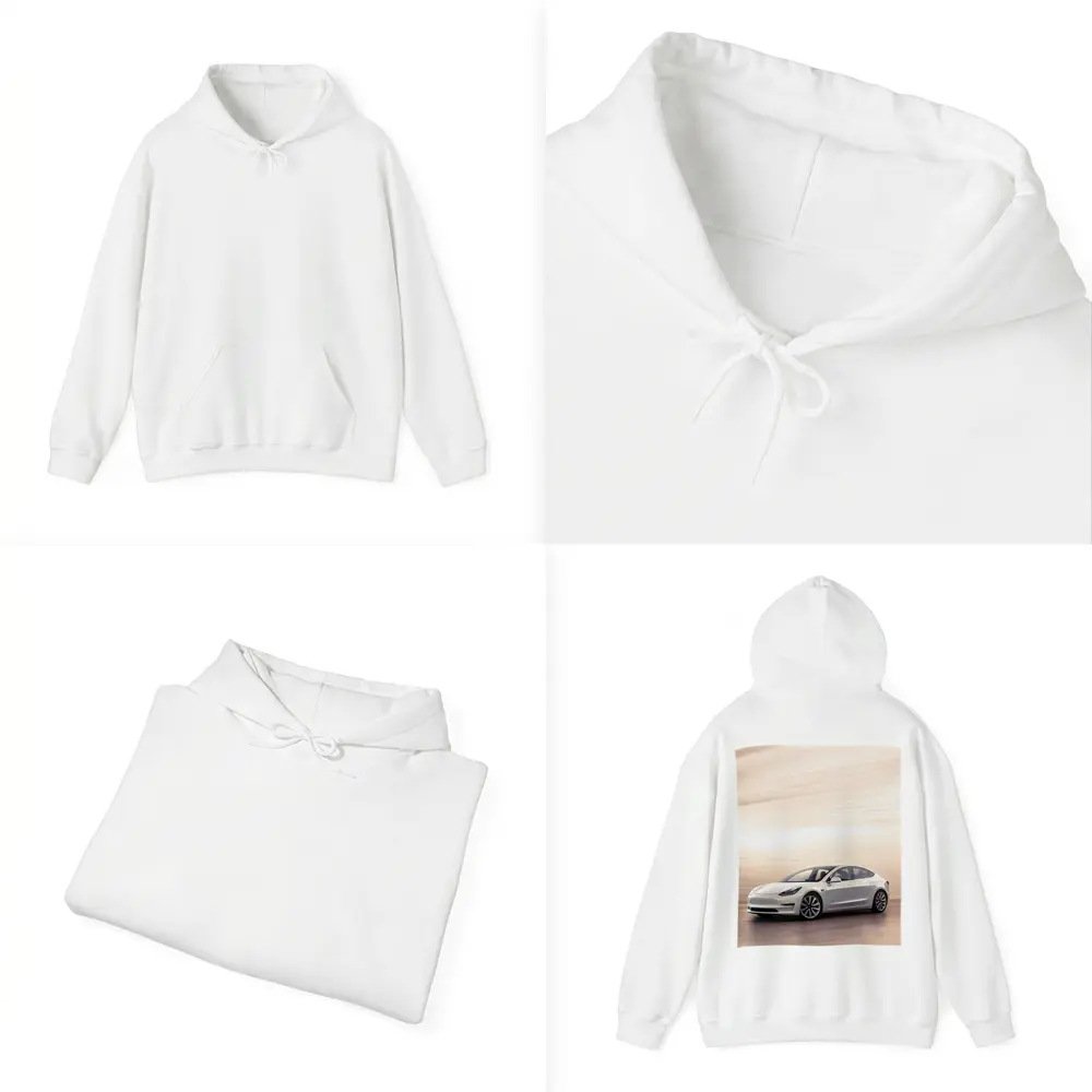 Tesla Model 3 White Speed Blur Background – Hoodies