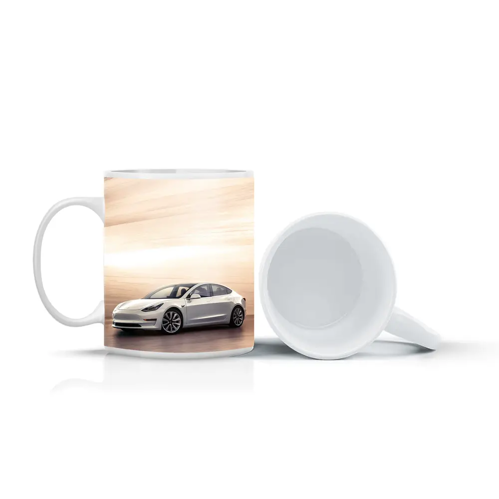 Tesla Model 3 White Speed Blur Background – Mugs