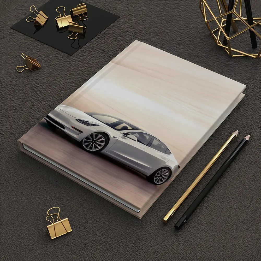 Tesla Model 3 White Speed Blur Background – Notebooks