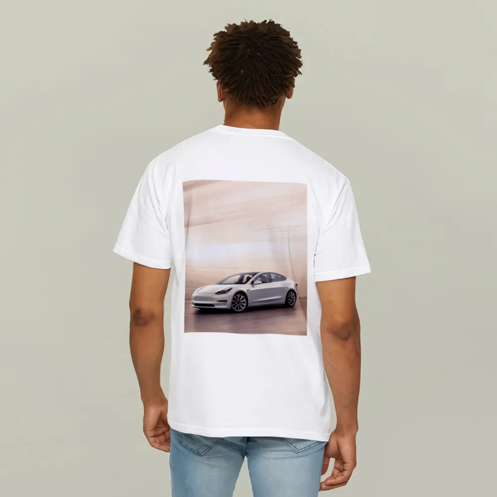 Tesla Model 3 White Speed Blur Background – T-Shirts