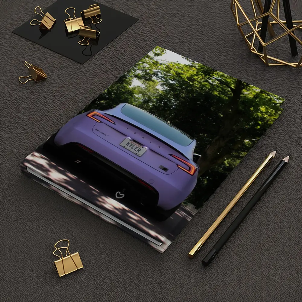 Purple Tesla Model Three Tree Lined Street – Notebooks