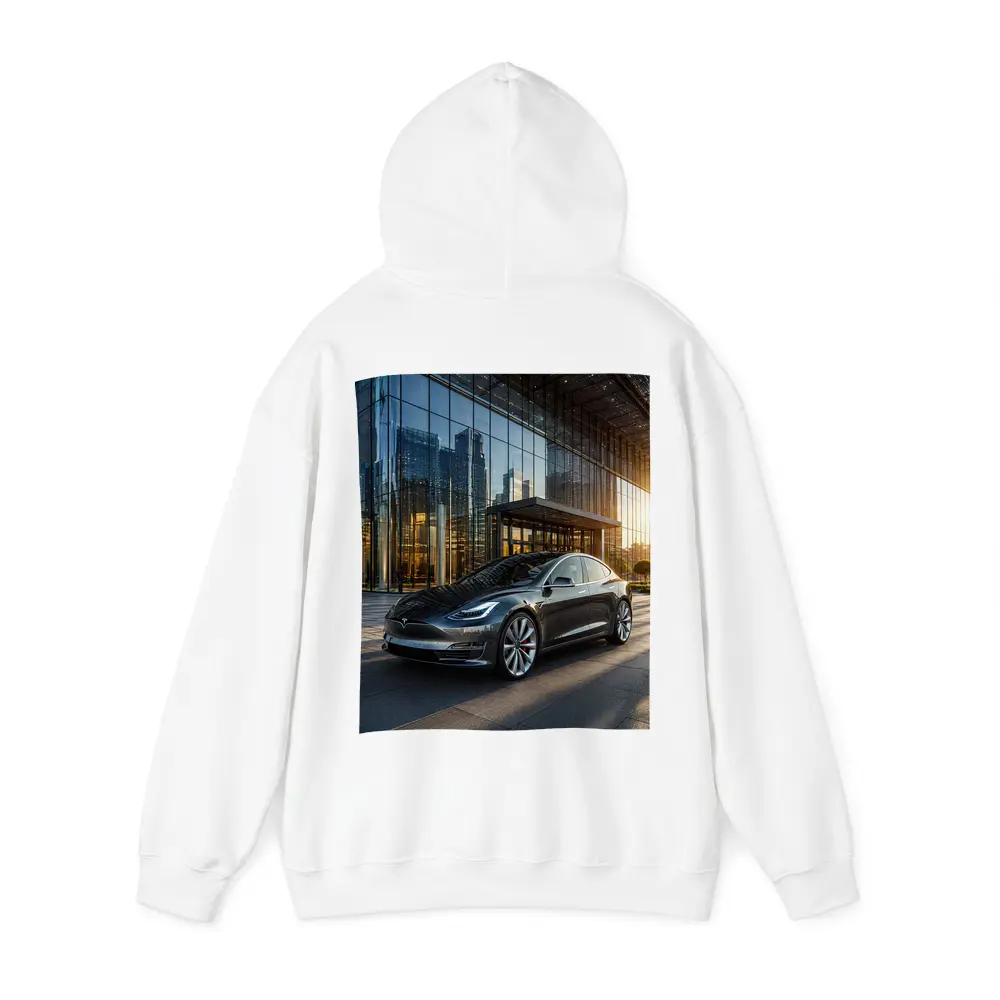 Tesla Model S Gray City Glass Building – Hoodies