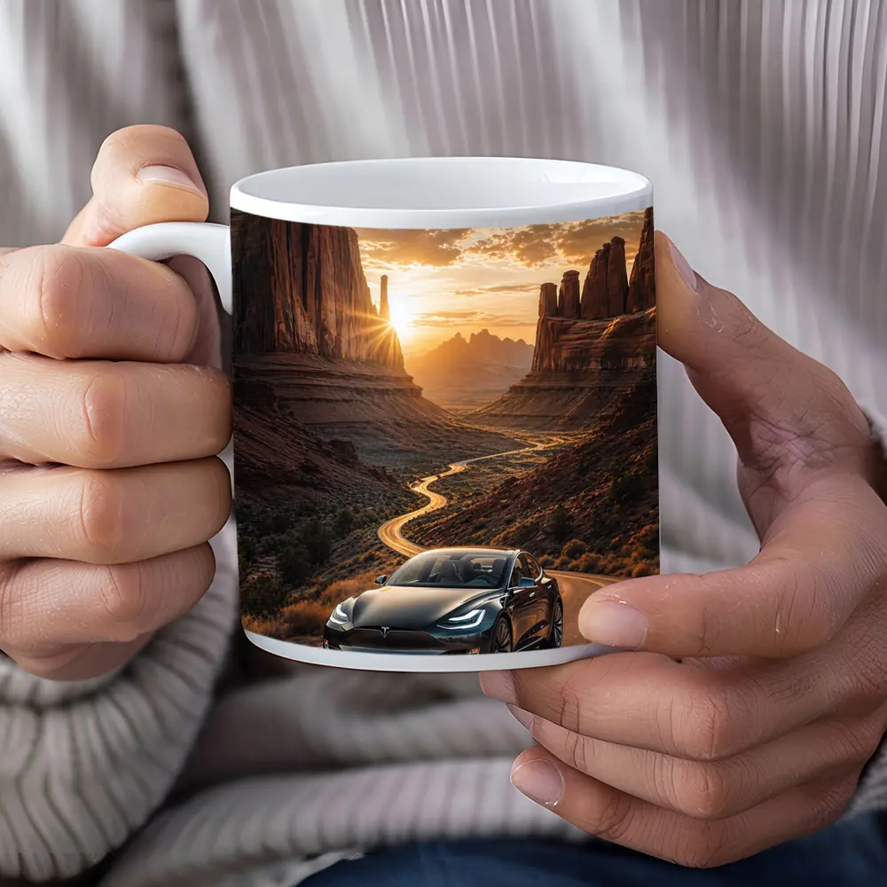 Tesla Model S Desert Canyon Sunset Drive – Mugs
