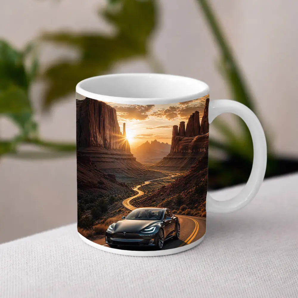 Tesla Model S Desert Canyon Sunset Drive – Mugs