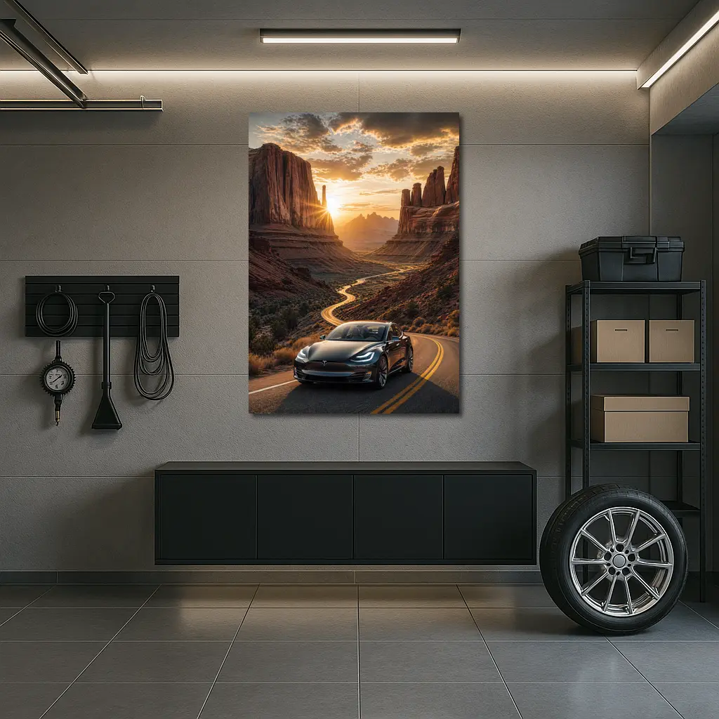Tesla Model S Desert Canyon Sunset Drive – Wall Art