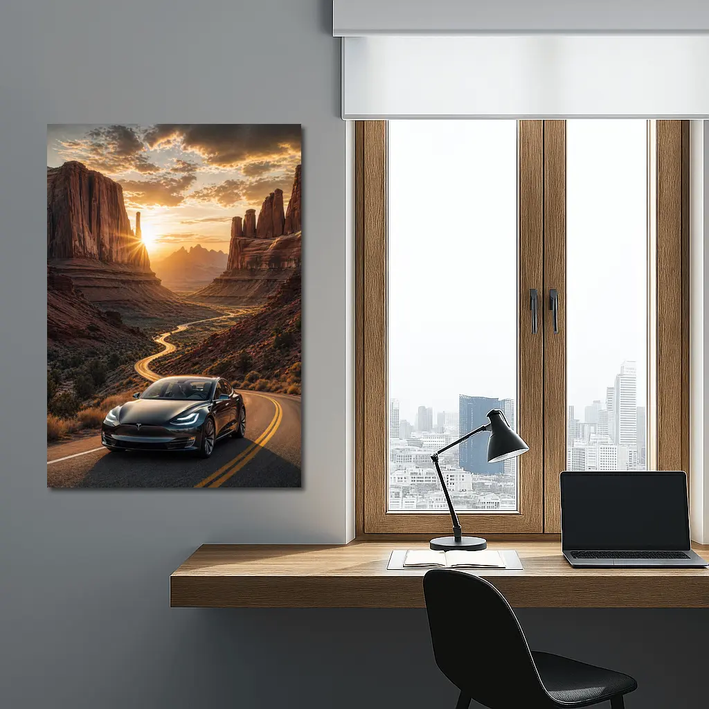 Tesla Model S Desert Canyon Sunset Drive – Wall Art