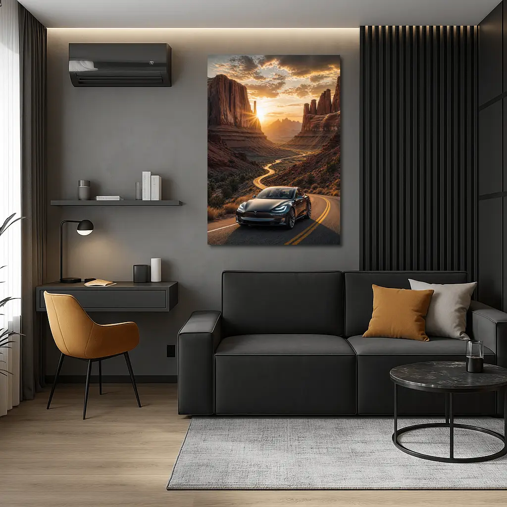 Tesla Model S Desert Canyon Sunset Drive – Wall Art