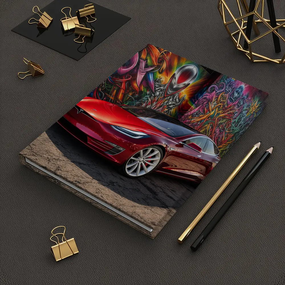 Tesla Model S Red Graffiti Mural Background – Notebooks
