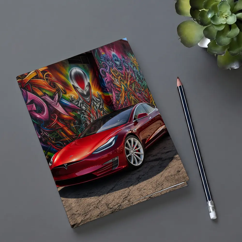Tesla Model S Red Graffiti Mural Background – Notebooks