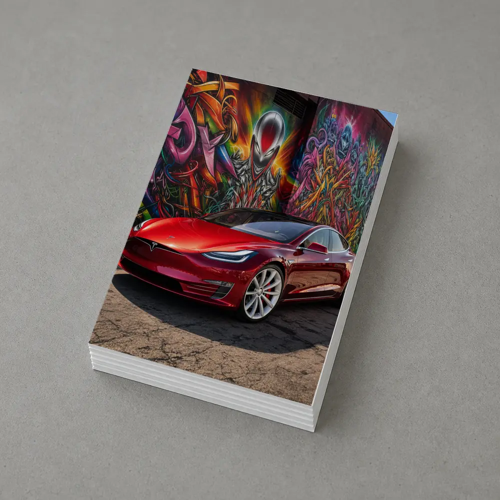 Tesla Model S Red Graffiti Mural Background – Postcards