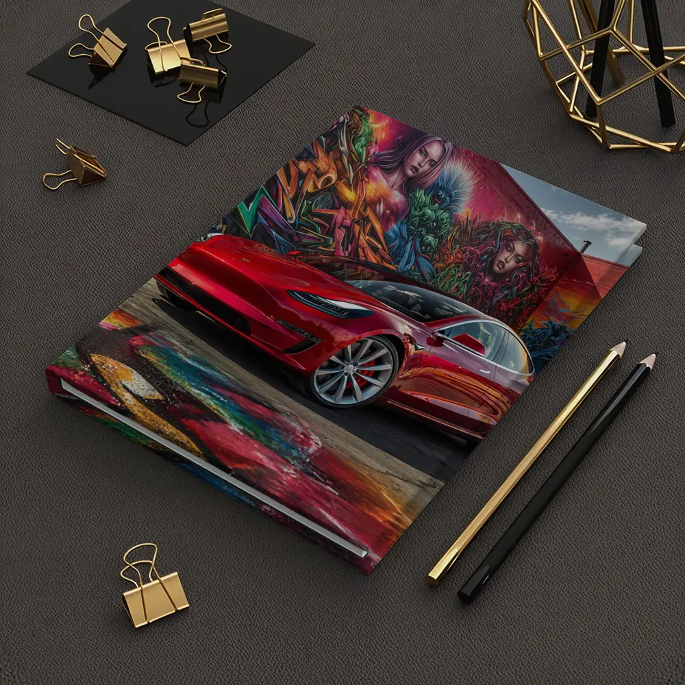 Red Tesla Model 3 Graffiti Mural Background – Notebooks