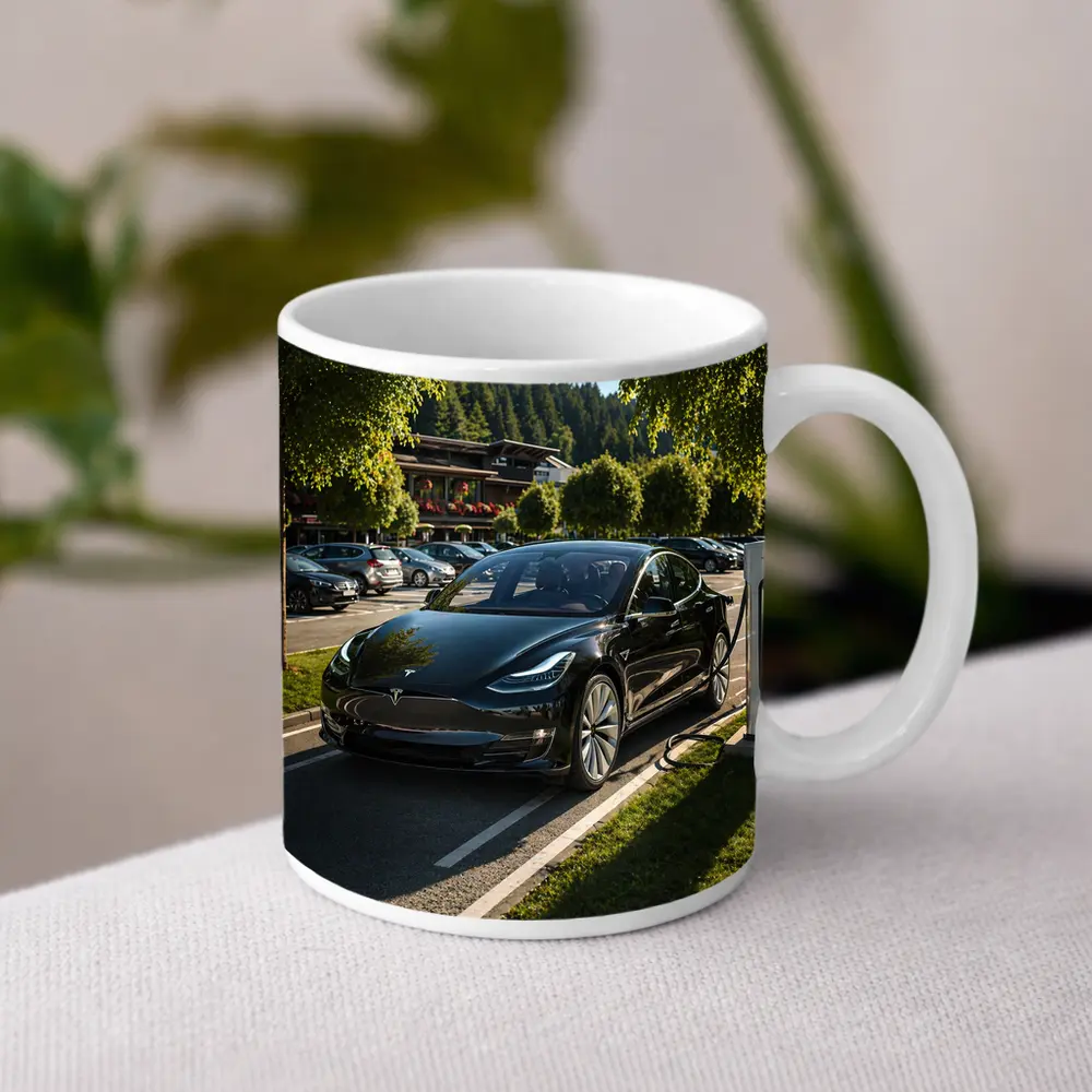 Tesla Model S Charging at Alpine Parking – Mugs