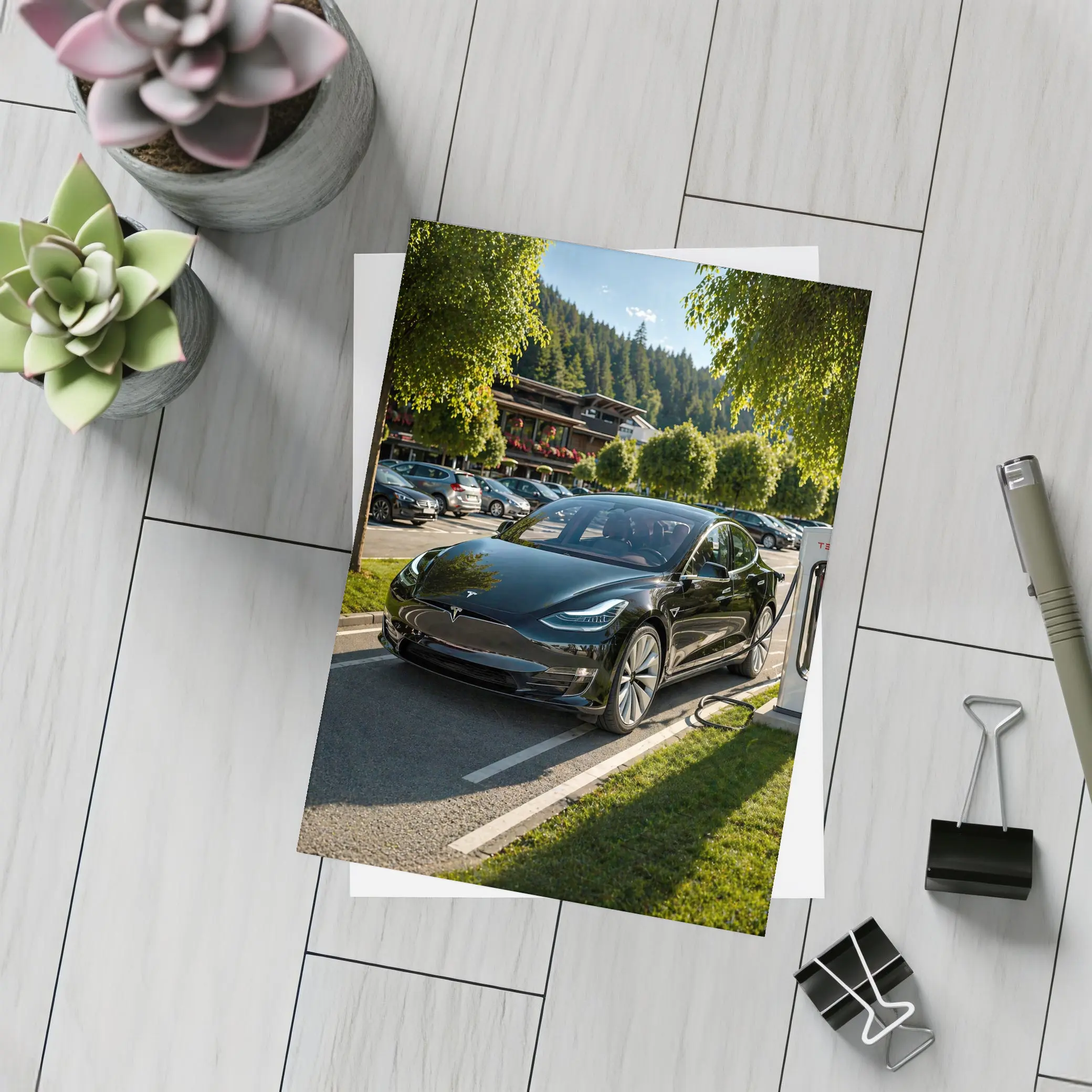 Tesla Model S Charging at Alpine Parking – Postcards