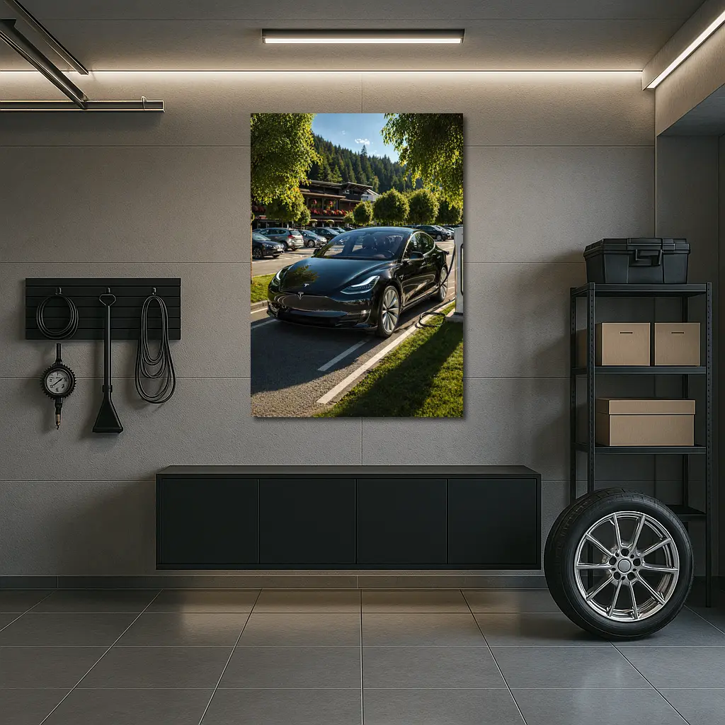 Tesla Model S Charging at Alpine Parking – Wall Art