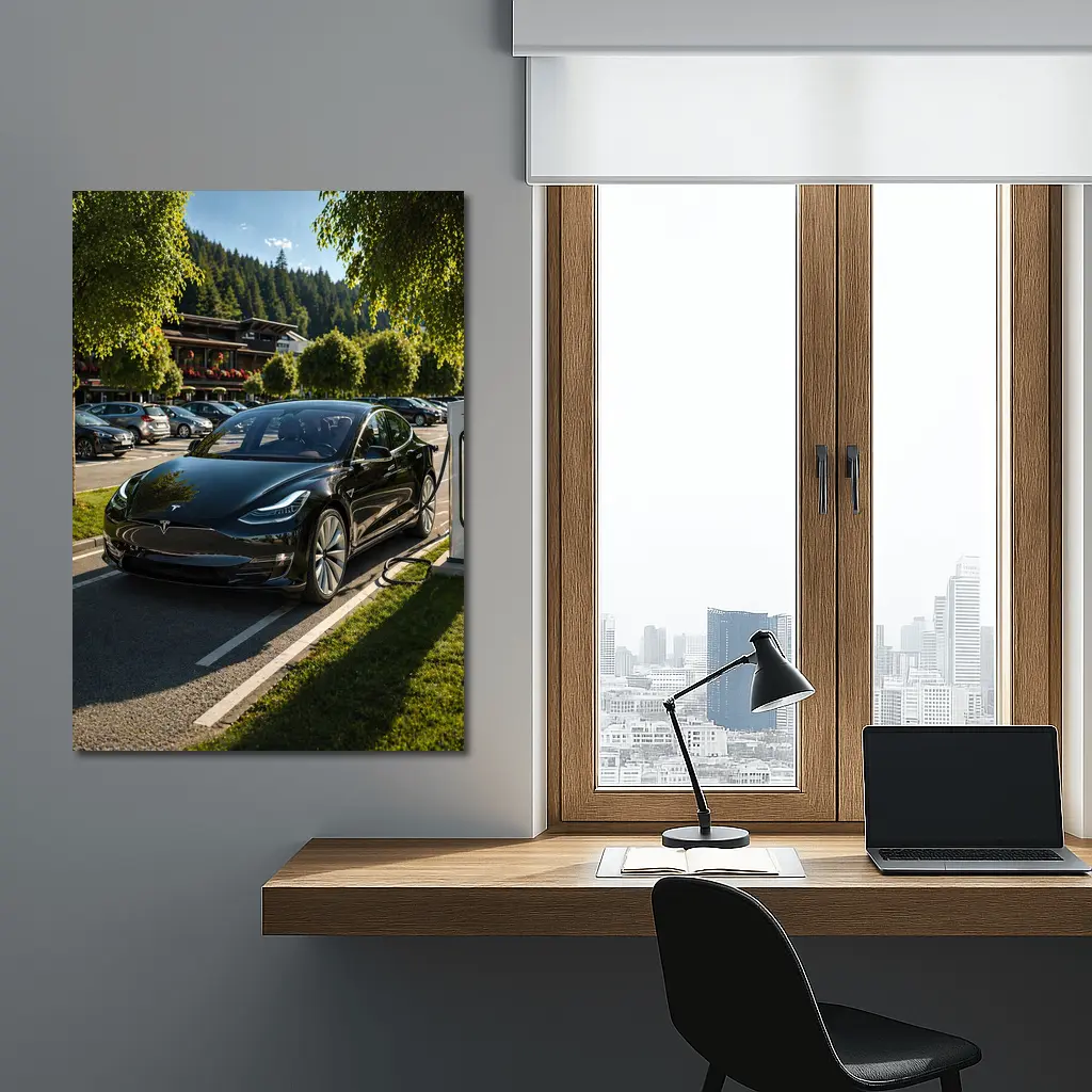 Tesla Model S Charging at Alpine Parking – Wall Art