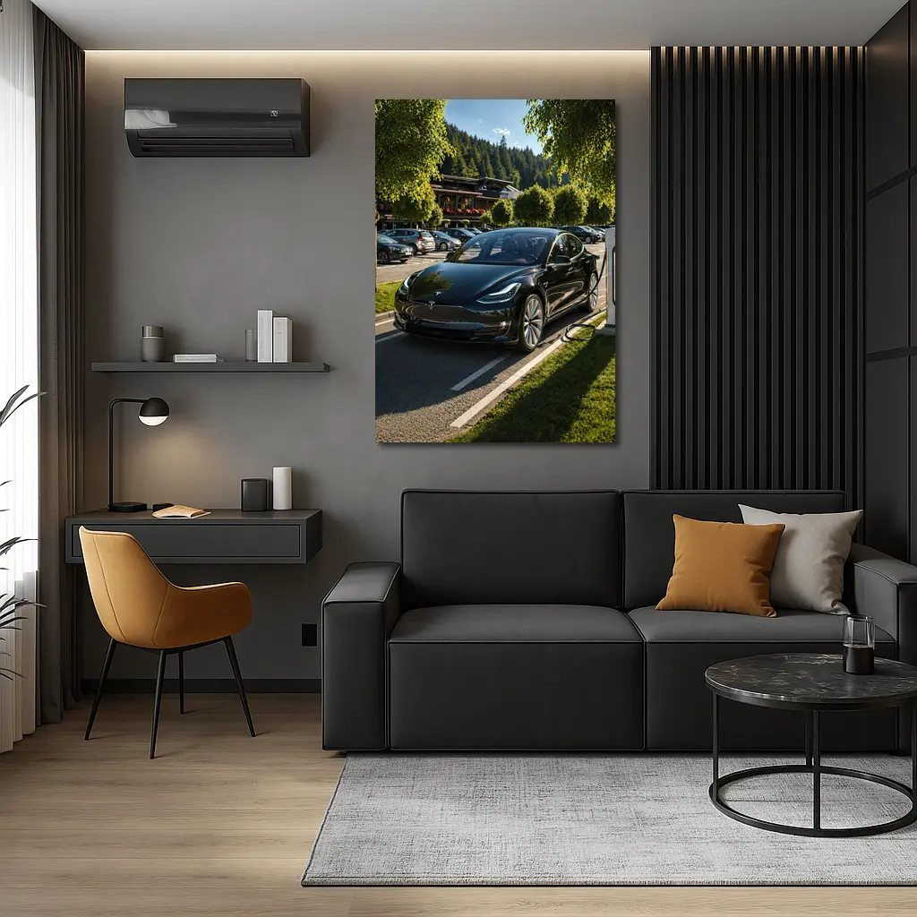 Tesla Model S Charging at Alpine Parking – Wall Art