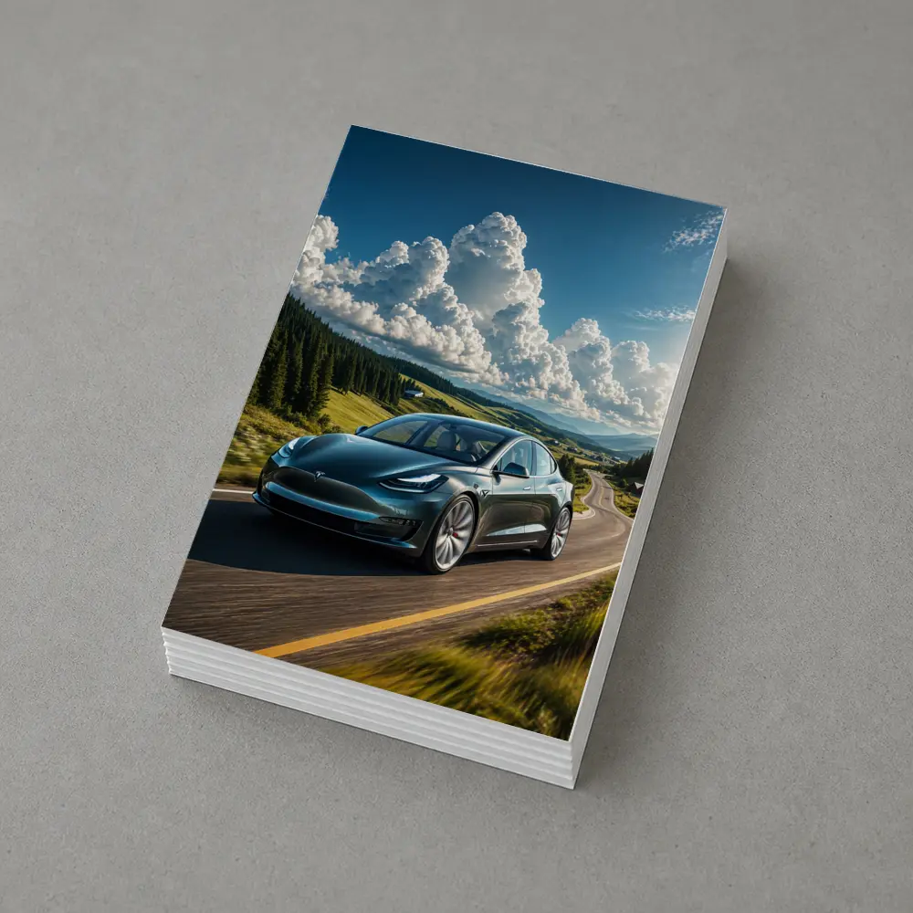 Tesla Model 3 Driving Mountain Road Landscape – Postcards