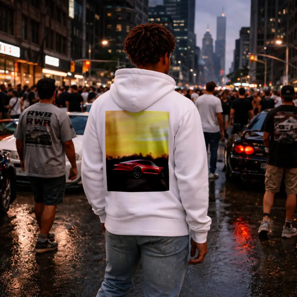 Tesla Roadster Red Car Sunset Sky – Hoodies