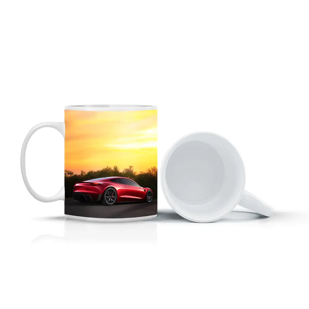 Tesla Roadster Red Car Sunset Sky – Mugs