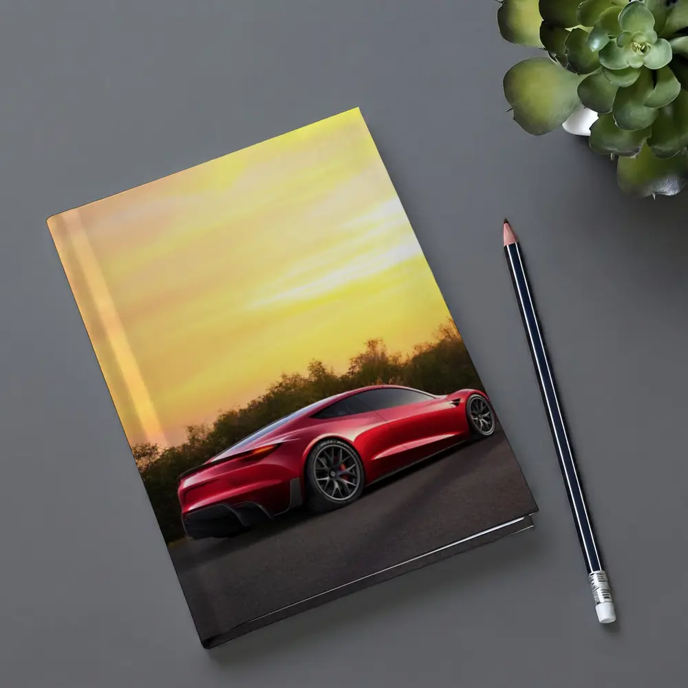 Tesla Roadster Red Car Sunset Sky – Notebooks