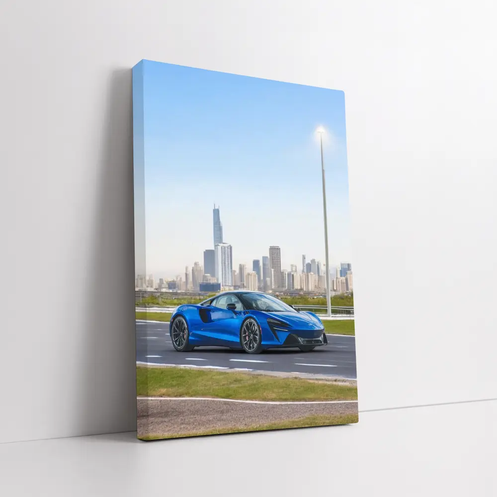 McLaren Artura Blue Supercar City Skyline – Wall Art