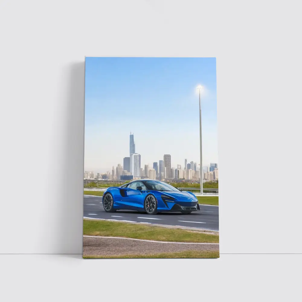 McLaren Artura Blue Supercar City Skyline – Wall Art