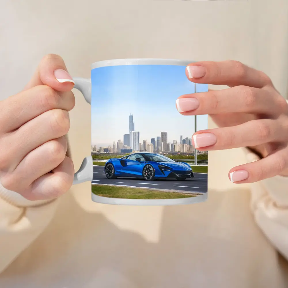 McLaren Artura Blue Supercar City Skyline – Mugs